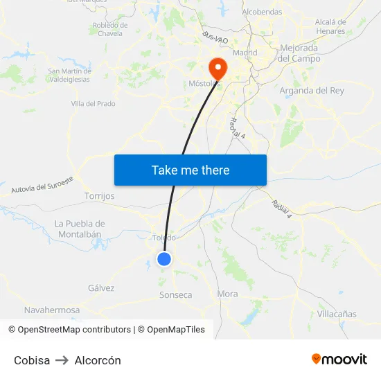 Cobisa to Alcorcón map