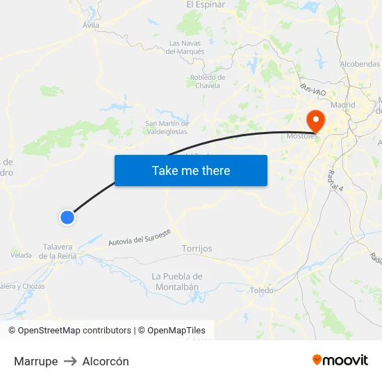 Marrupe to Alcorcón map