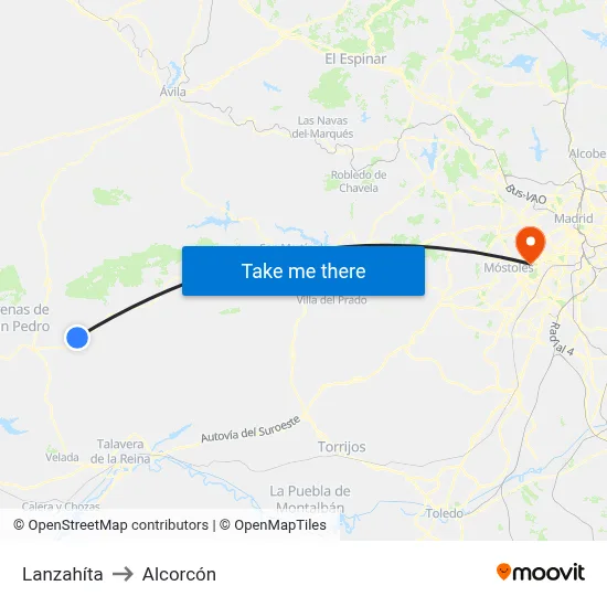 Lanzahíta to Alcorcón map