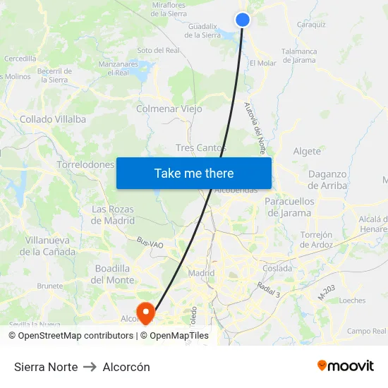 Sierra Norte to Alcorcón map