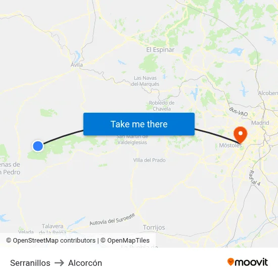 Serranillos to Alcorcón map