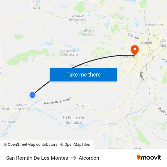 San Román De Los Montes to Alcorcón map