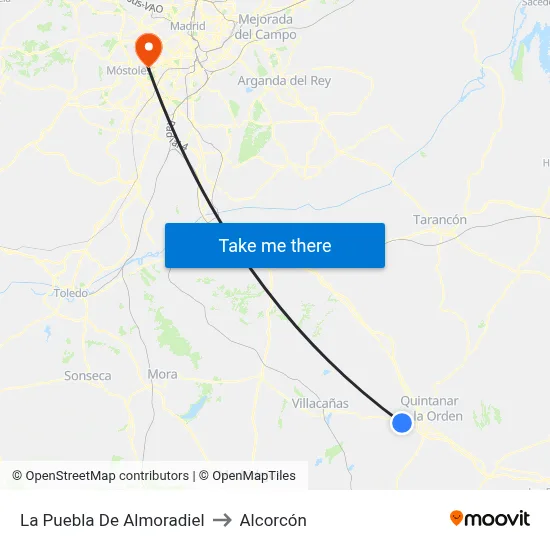 La Puebla De Almoradiel to Alcorcón map