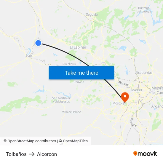 Tolbaños to Alcorcón map