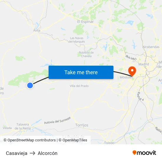 Casavieja to Alcorcón map