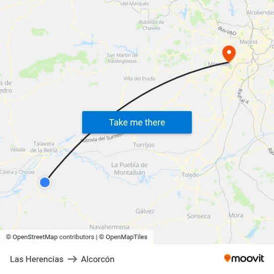 Las Herencias to Alcorcón map