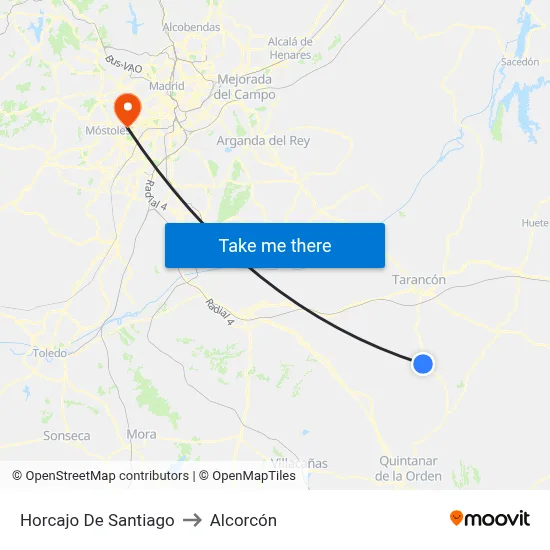 Horcajo De Santiago to Alcorcón map