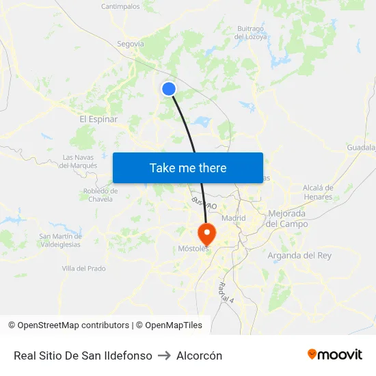 Real Sitio De San Ildefonso to Alcorcón map