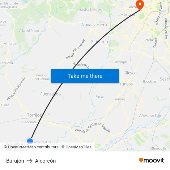 Burujón to Alcorcón map