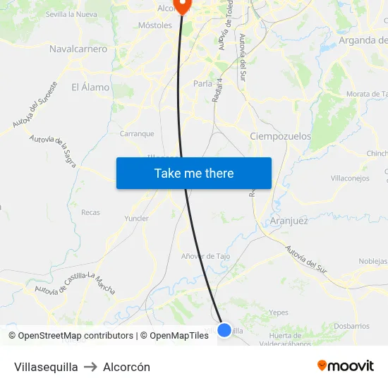 Villasequilla to Alcorcón map