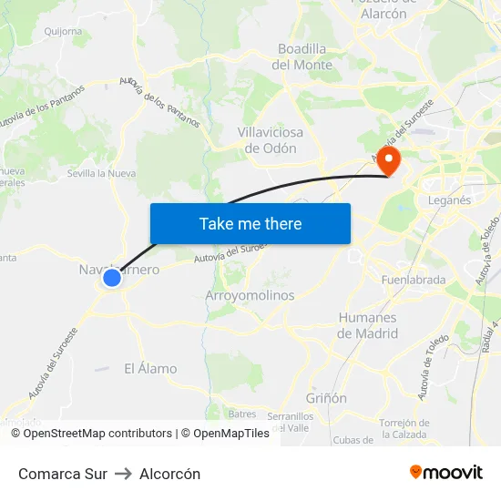 Comarca Sur to Alcorcón map