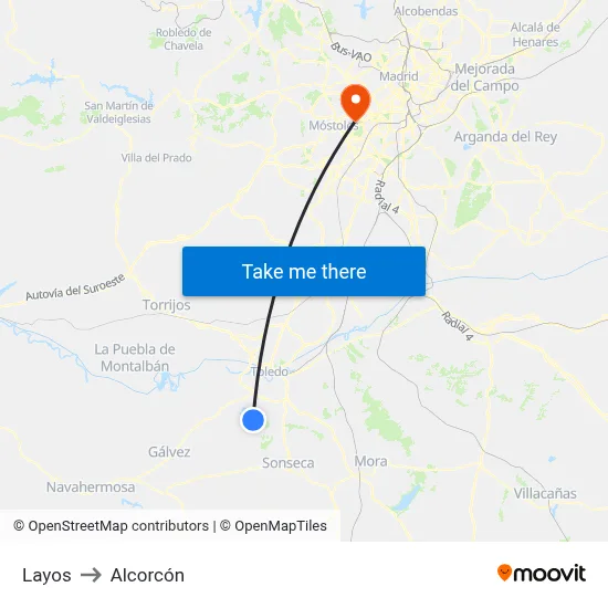 Layos to Alcorcón map