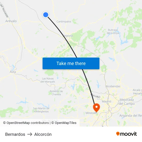Bernardos to Alcorcón map