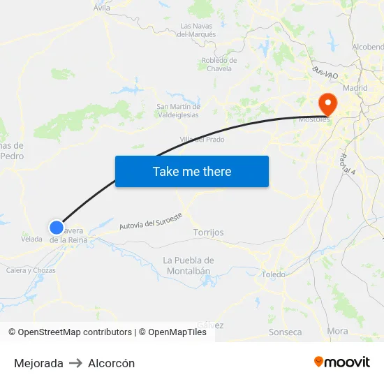 Mejorada to Alcorcón map