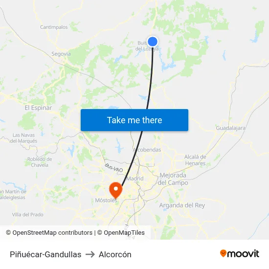 Piñuécar-Gandullas to Alcorcón map