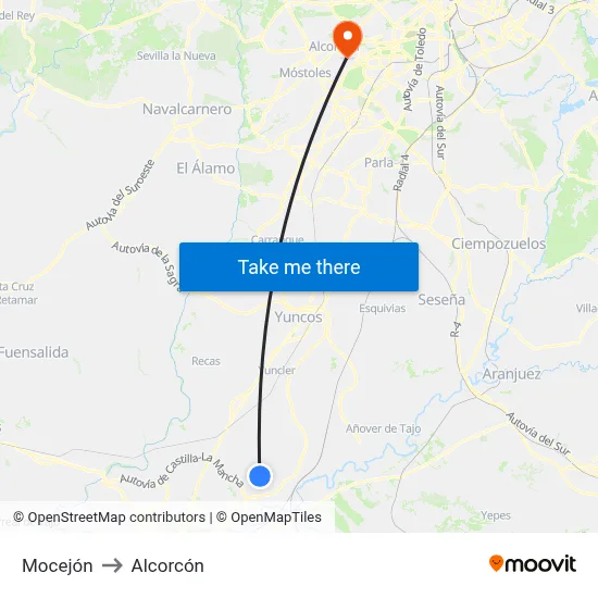Mocejón to Alcorcón map