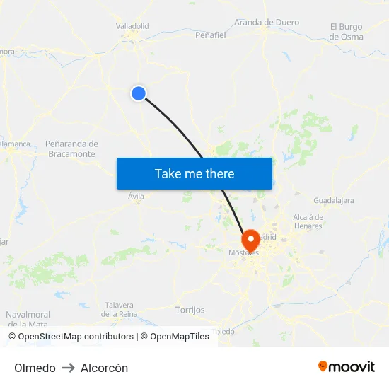 Olmedo to Alcorcón map