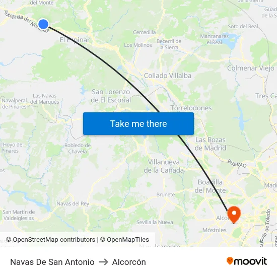 Navas De San Antonio to Alcorcón map