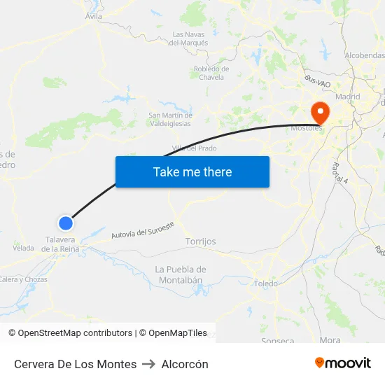 Cervera De Los Montes to Alcorcón map