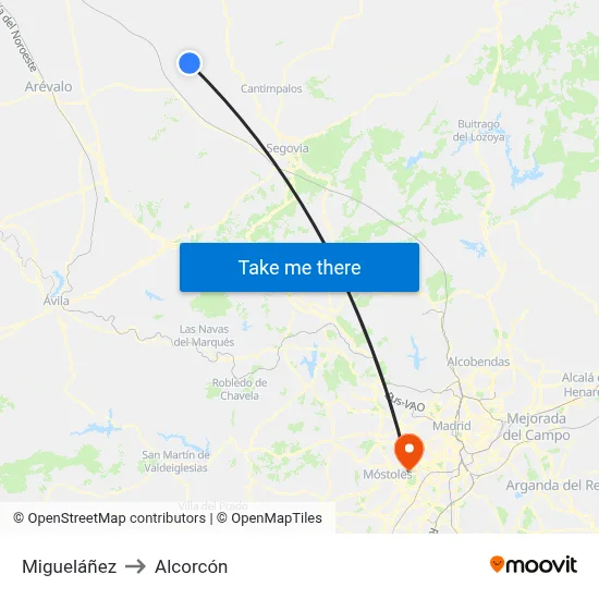 Migueláñez to Alcorcón map