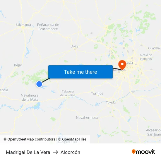 Madrigal De La Vera to Alcorcón map