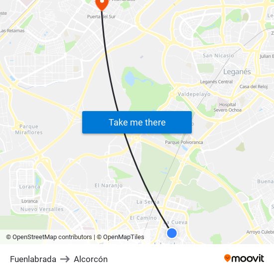 Fuenlabrada to Alcorcón map
