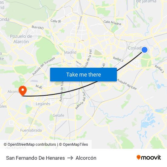 San Fernando De Henares to Alcorcón map