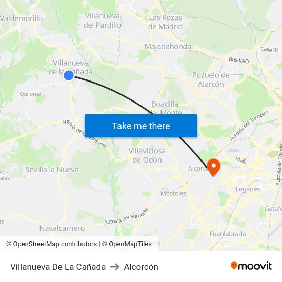 Villanueva De La Cañada to Alcorcón map
