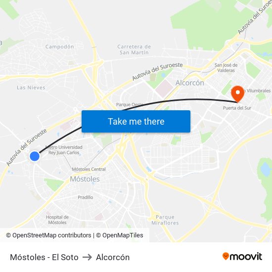 Móstoles - El Soto to Alcorcón map