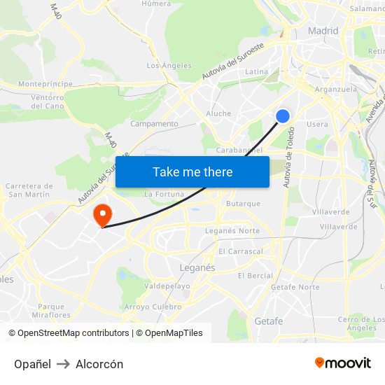 Opañel to Alcorcón map