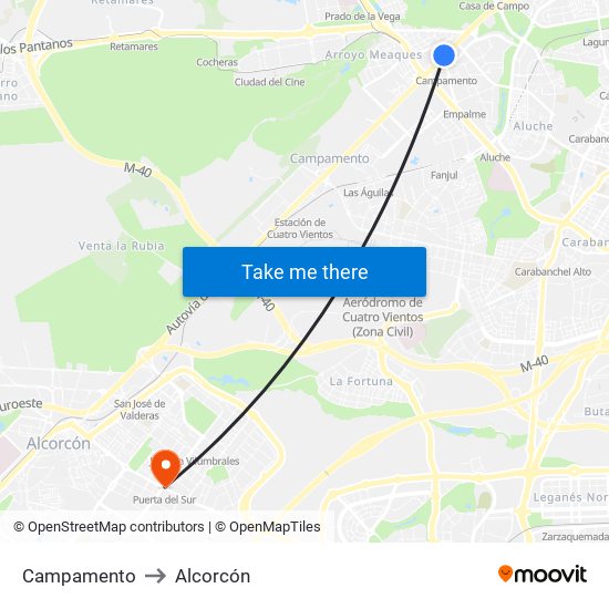 Campamento to Alcorcón map