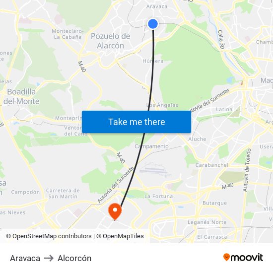 Aravaca to Alcorcón map
