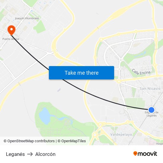 Leganés to Alcorcón map
