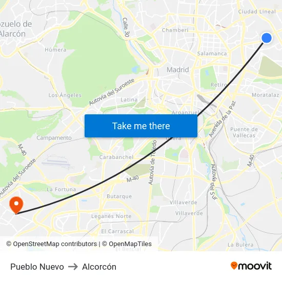 Pueblo Nuevo to Alcorcón map