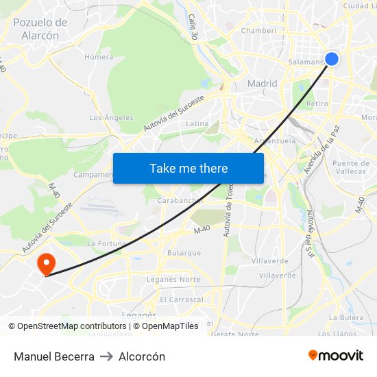 Manuel Becerra to Alcorcón map