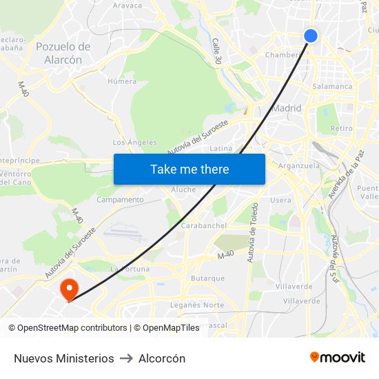 Nuevos Ministerios to Alcorcón map
