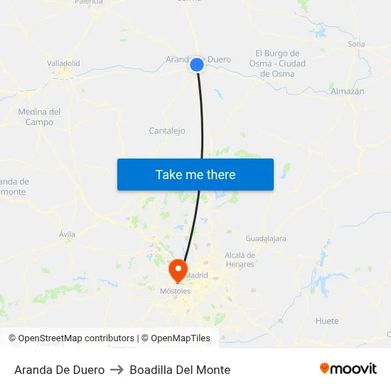 Aranda De Duero to Boadilla Del Monte map