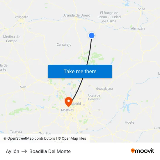 Ayllón to Boadilla Del Monte map