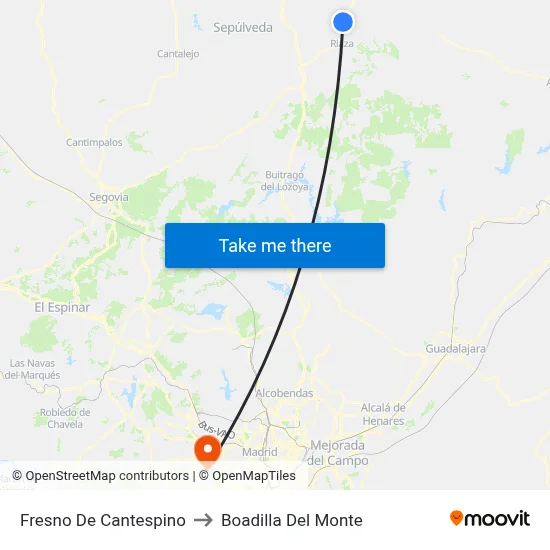 Fresno De Cantespino to Boadilla Del Monte map