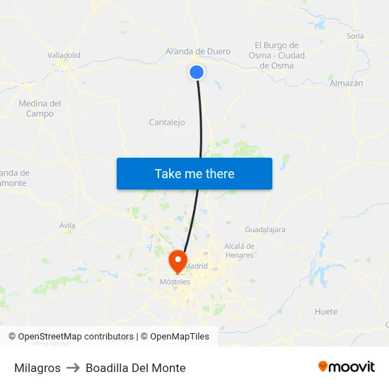 Milagros to Boadilla Del Monte map