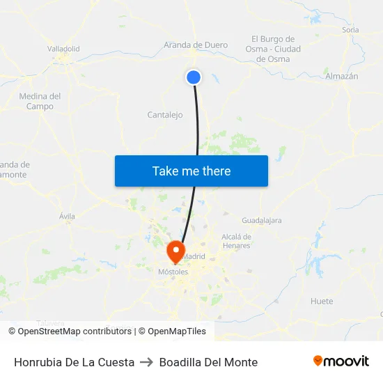 Honrubia De La Cuesta to Boadilla Del Monte map