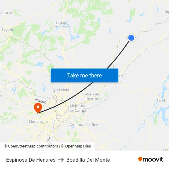 Espinosa De Henares to Boadilla Del Monte map