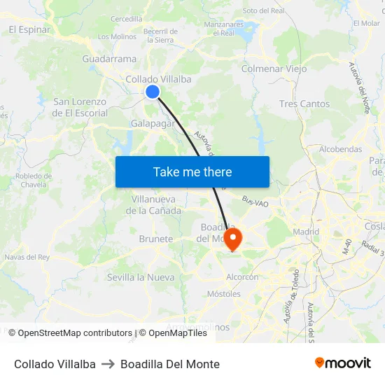 Collado Villalba to Boadilla Del Monte map