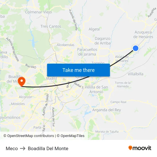 Meco to Boadilla Del Monte map