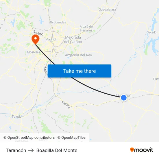 Tarancón to Boadilla Del Monte map