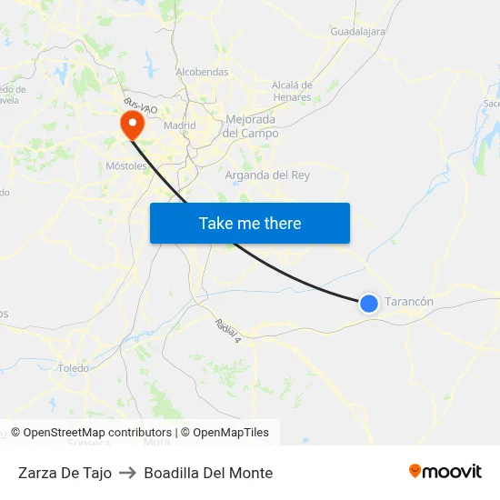 Zarza De Tajo to Boadilla Del Monte map