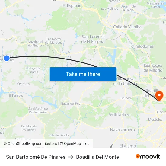 San Bartolomé De Pinares to Boadilla Del Monte map
