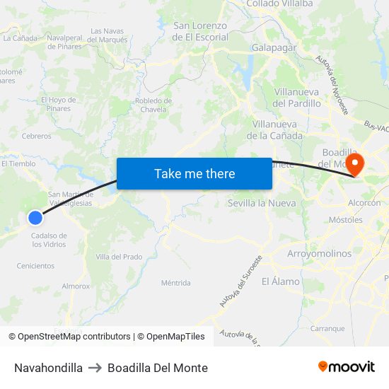 Navahondilla to Boadilla Del Monte map