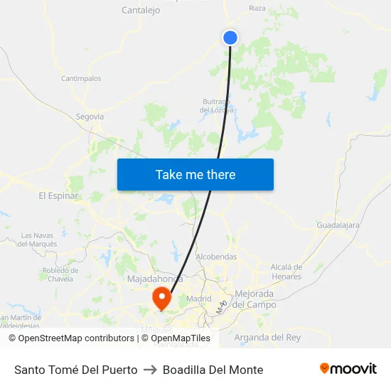 Santo Tomé Del Puerto to Boadilla Del Monte map