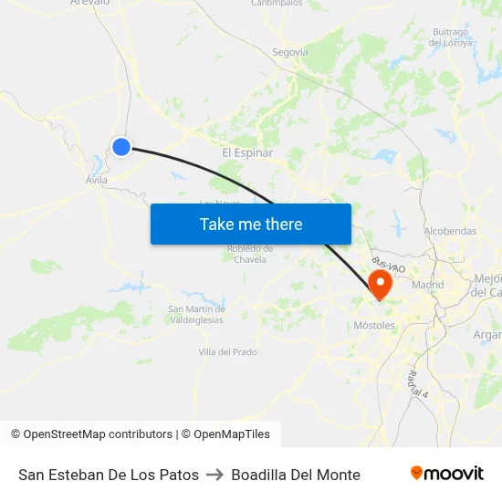 San Esteban De Los Patos to Boadilla Del Monte map